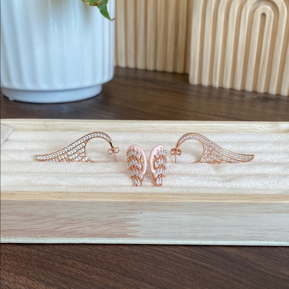 New Hespera Angel Wing Rose Gold Earrings and Ring set - Picture 1 of 2